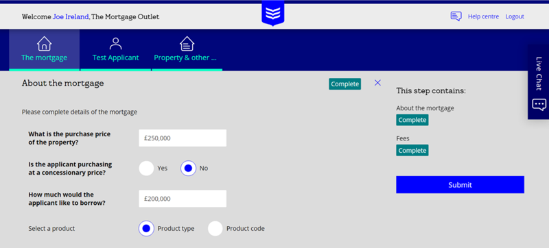 Image showing the application form on our online application system