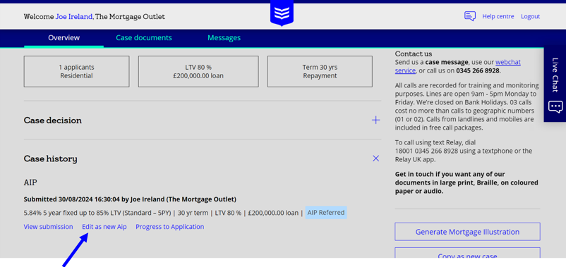 Image showing case overview section from our online application system